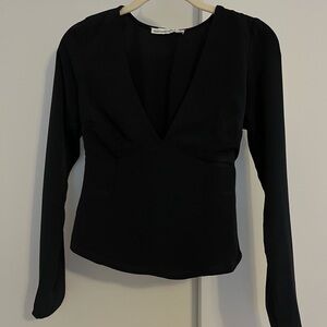A&F Elegant Black V-Neck Women's Blouse Top